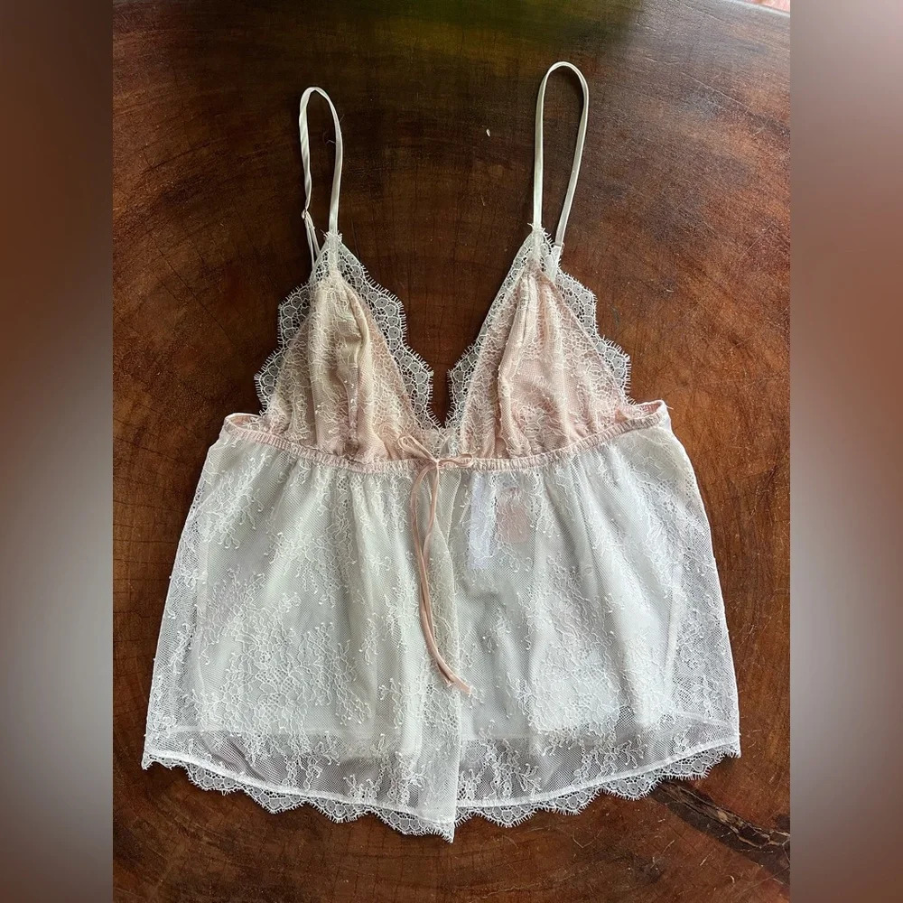 Y2K Victorias Secret Pink Layering Lace Mesh Tank Nightgown Baby Doll Camisole L